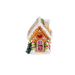 Three miniature gingerbread house ornaments on a white background