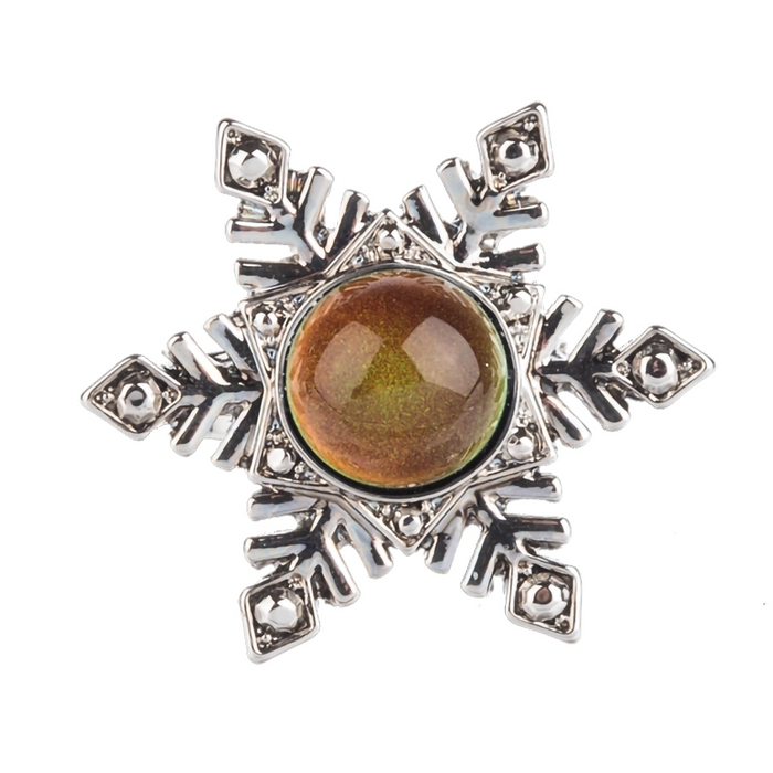 Silver snowflake-shaped pendant with a brown gemstone on a white background