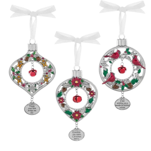  One included in the Set of three decorative Christmas ornaments with red berries and green leaves on a white background.