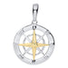 Gold and silver compass pendant on a white background