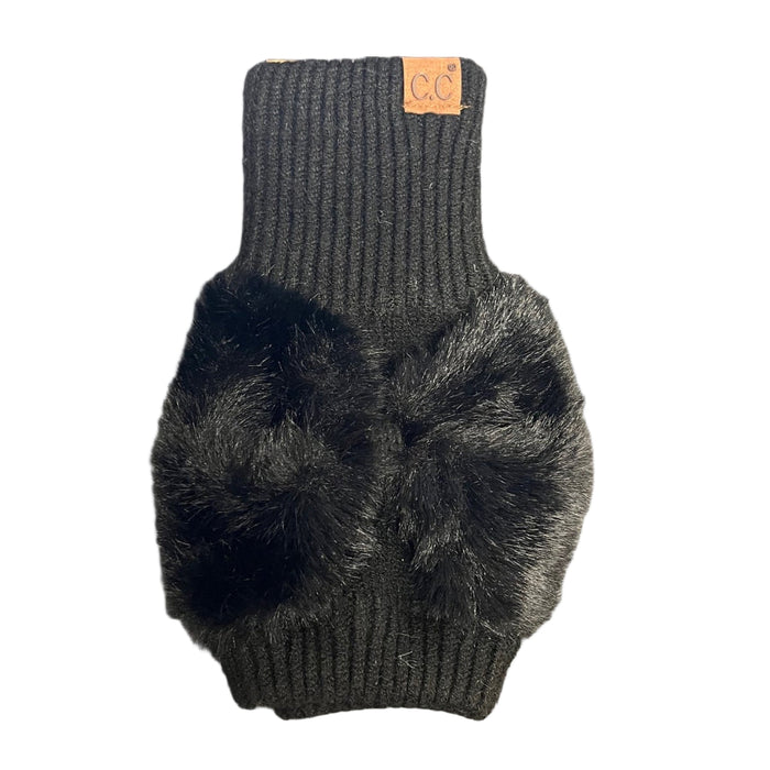 Black knit glove with a fluffy bow on a white Background 
