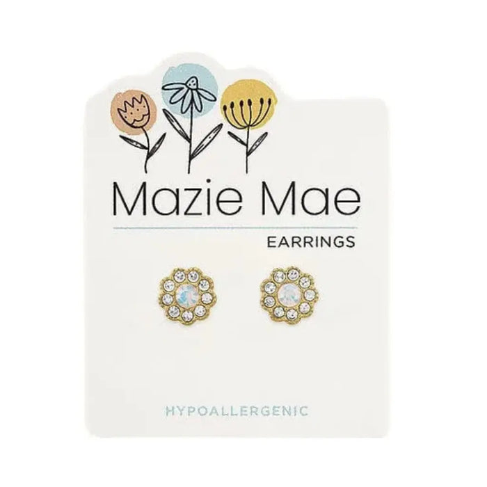 Mazie Mae : Gold White Opal CZ Flower Stud Earrings