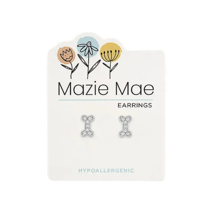 Mazie Mae : Silver CZ Dog Bone Stud Earrings