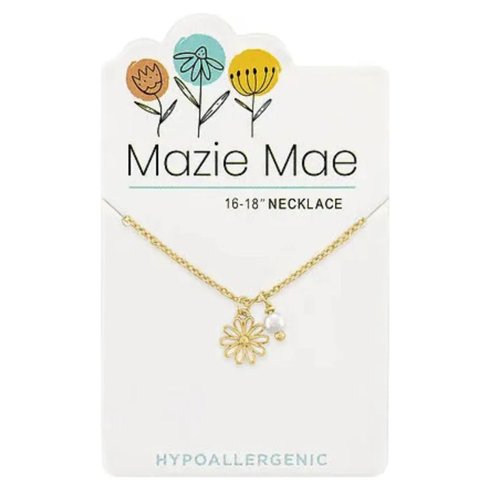 Mazie Mae : Gold Daisy Pearl Dangle Necklace