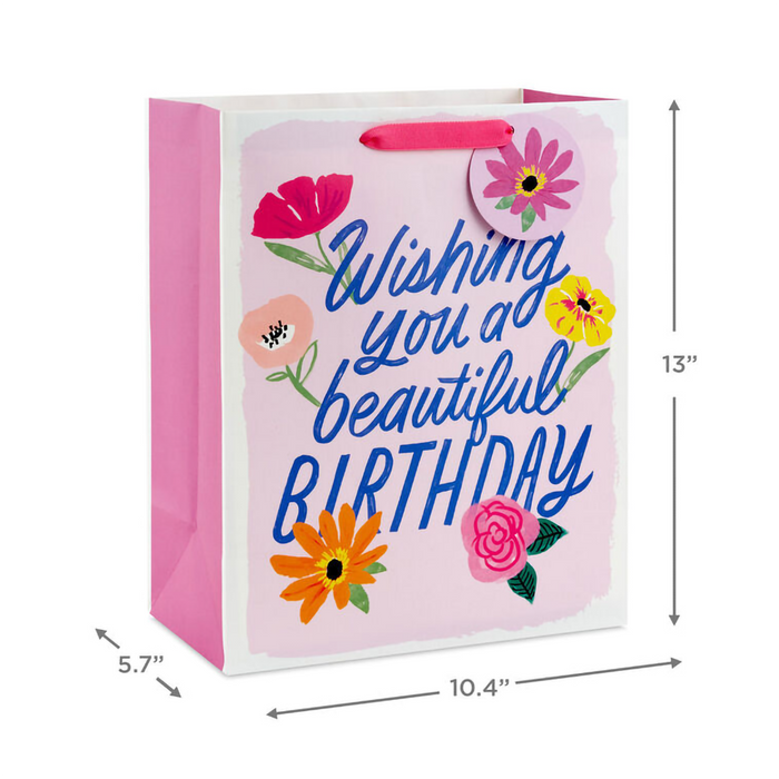 Hallmark : 13" Floral Beauty on Pink Large Birthday Gift Bag