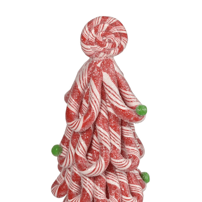 Decorative candy cane tree  byers' figuring with a peppermint candy on top against a white background