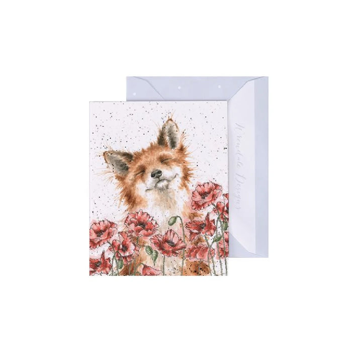 A card featuring a fox surrounded by colorful flowers, creating a vibrant and whimsical design.