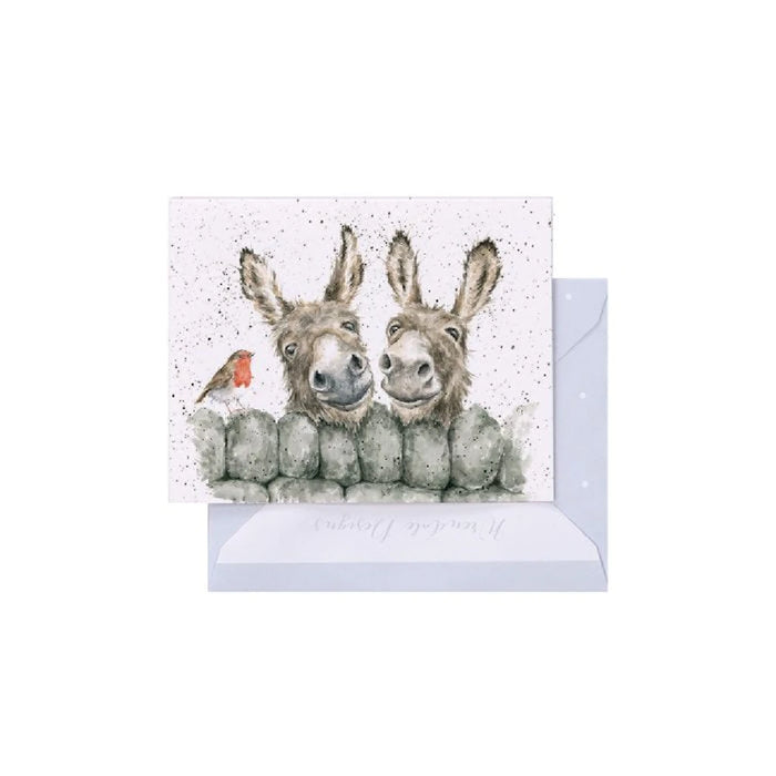 A cheerful donkey illustration on a colorful greeting card, perfect for sending warm wishes to friends or family.