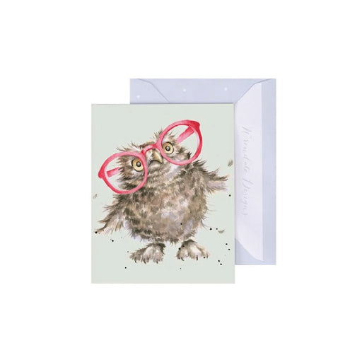  A card featuring an owl wearing glasses, showcasing a whimsical and scholarly design.