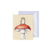 A small mouse sitting atop a colorful mushroom, illustrated on a charming greeting card.