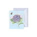 A card featuring a bee perched on a vibrant hydrangea flower against a soft background.