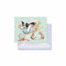 A card featuring two dogs and a cat happily sitting together in a wheelbarrow.