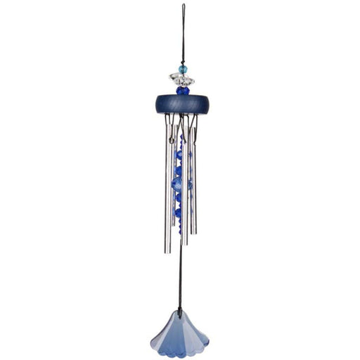 Blue wind chime with a white background