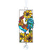 Colorful stained glass ornament rooster with sunflowers on a white background
