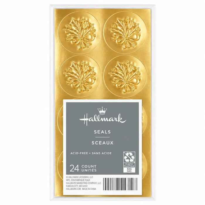 Hallmark : Gold Holly Seals, Pack of 24