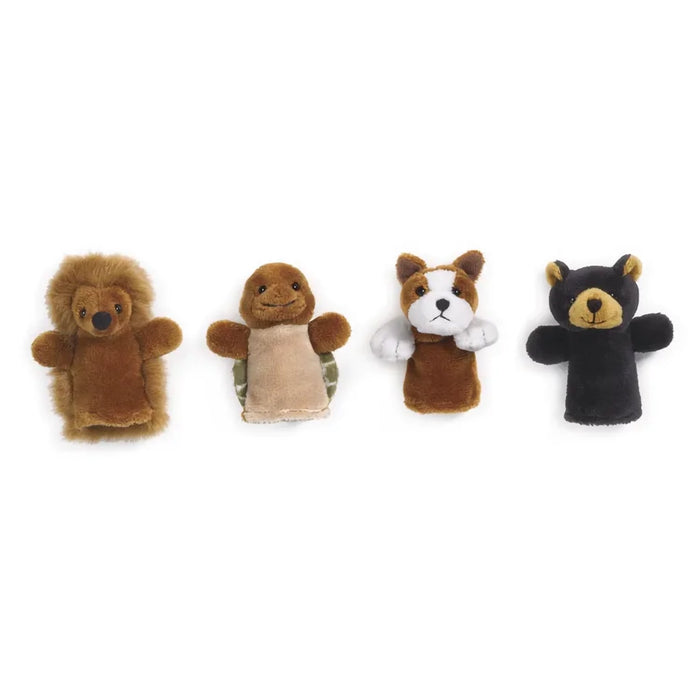 Set of four images of  colorful animal finger puppets on a white background
only one included in purchase 