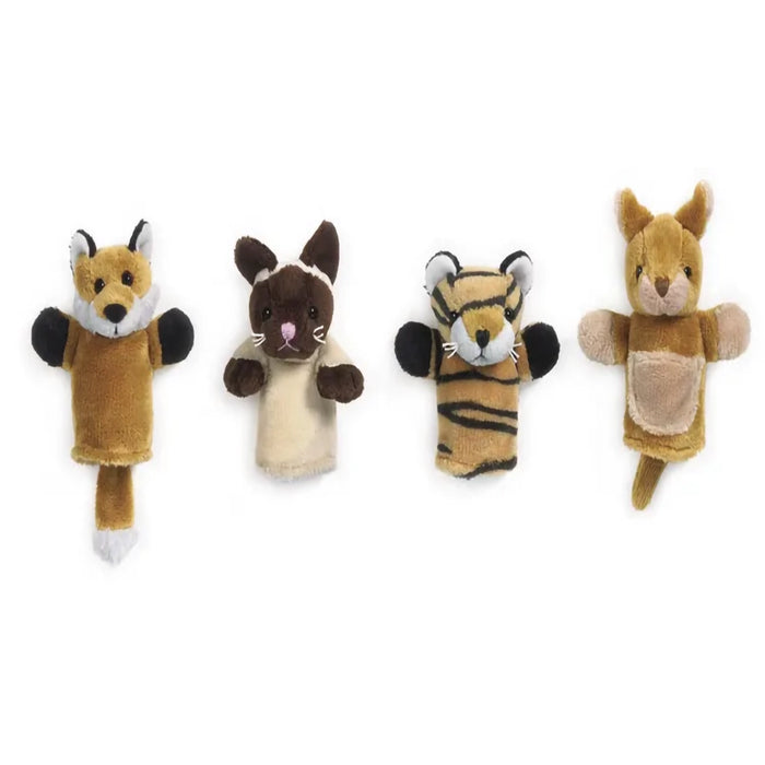 Set of four images of  colorful animal finger puppets on a white background
only one included in purchase 