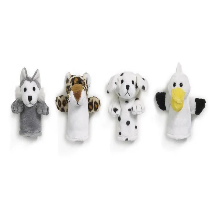 Set of four images of  colorful animal finger puppets on a white background
only one included in purchase 