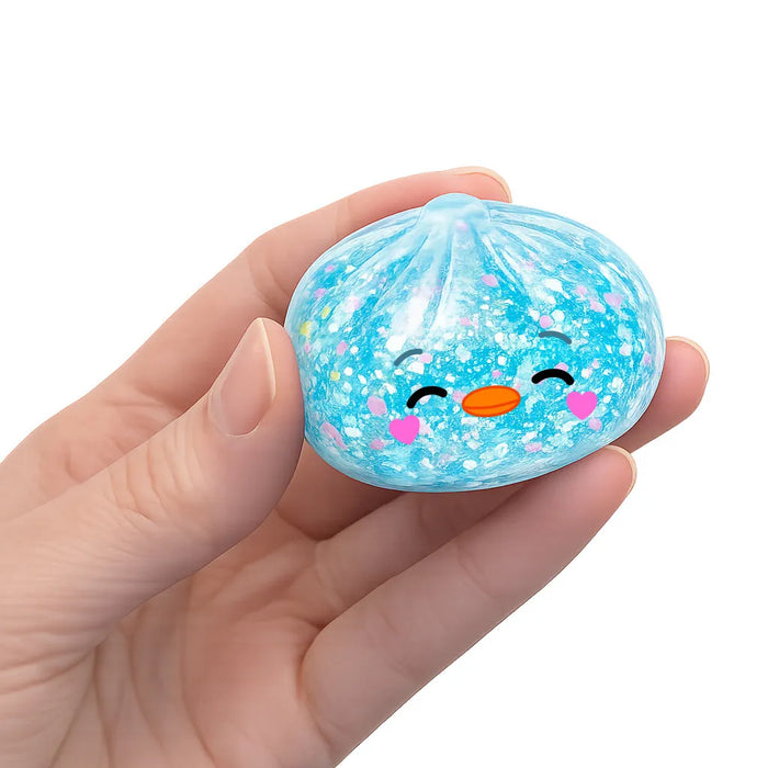 TOP TRENZ Hello Duck Dumpling Mystery Sugar Glitter Mini squishy collectible toy with a cute duck dumpling design and glittery finish.