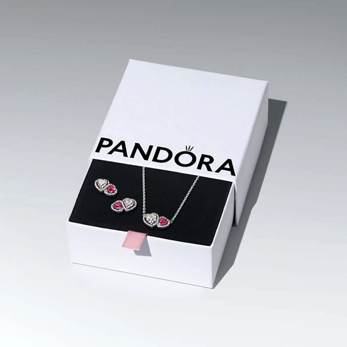 PANDORA : Red & Clear Double Halo Heart - Gift Set