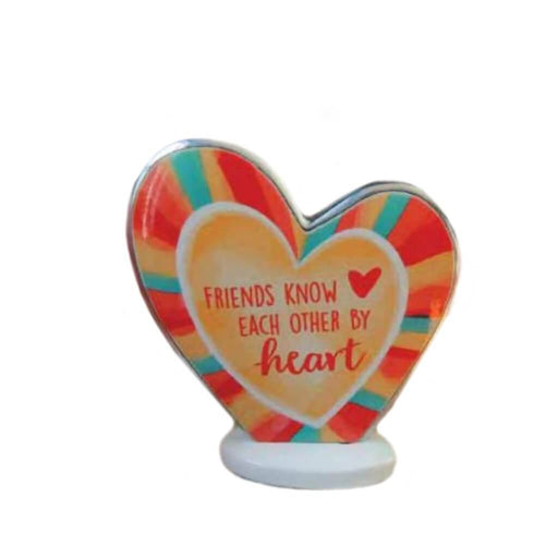 This Cathedral Art Friends Know Each Other Heart Stand décor piece features a meaningful friendship message displayed on an elegant heart-shaped stand.