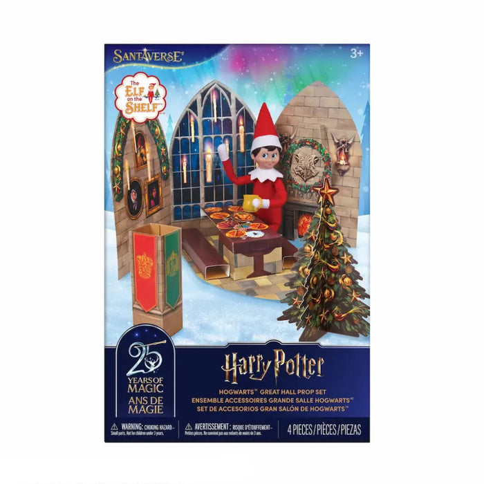 Elf on the Shelf Harry Potter Hogwarts Great Hall Pop-Ups Prop Set featuring themed props for creating magical Scout Elf holiday displays.