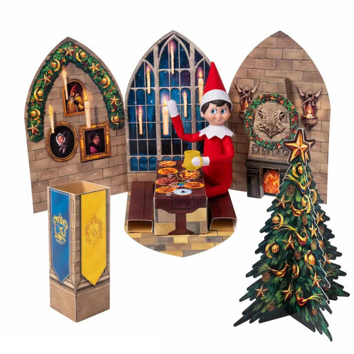 Elf on the Shelf Harry Potter Hogwarts Great Hall Pop-Ups Prop Set featuring themed props for creating magical Scout Elf holiday displays.