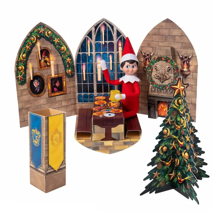 Elf on the Shelf Harry Potter Hogwarts Great Hall Pop-Ups Prop Set featuring themed props for creating magical Scout Elf holiday displays.