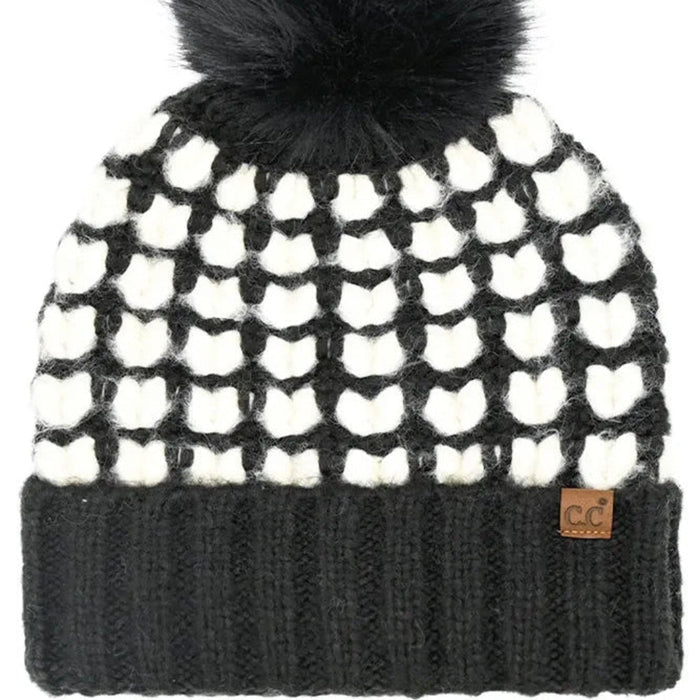 Cheveux Corp Full of Heart Pattern Pom Beanie Winter Hat featuring a heart pattern and decorative pom accent for a playful seasonal look.
