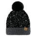 Cheveux Corp sequin fur pom beanie with a sparkling design and soft faux fur pom-pom, stylish winter hat for cold-weather outfits.