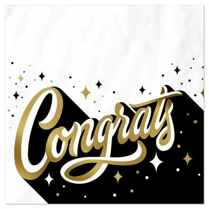 Hallmark : Congrats in Gold and Black Graduation Cocktail Napkins, Pack of 20 at Annie's Hallmark and Gretchen's Hallmark
