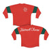 Hallmark Tis the Season Red Spirit Jersey - Red long-sleeve shirt with green accents featuring Hallmark Channel branding on a white background