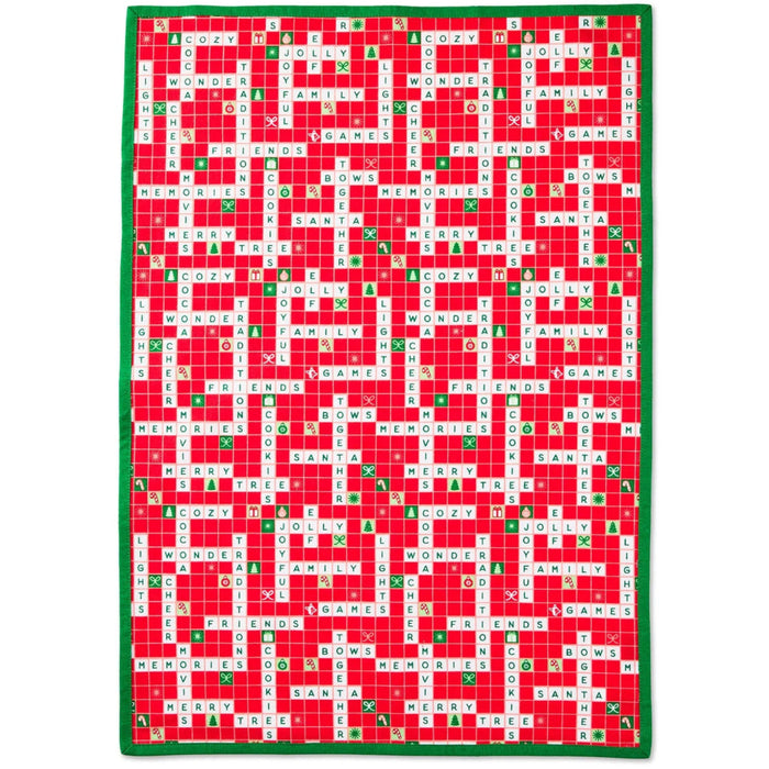 18x26-inch Christmas Crossword Puzzle Tea Towel with festive puzzle-inspired holiday design