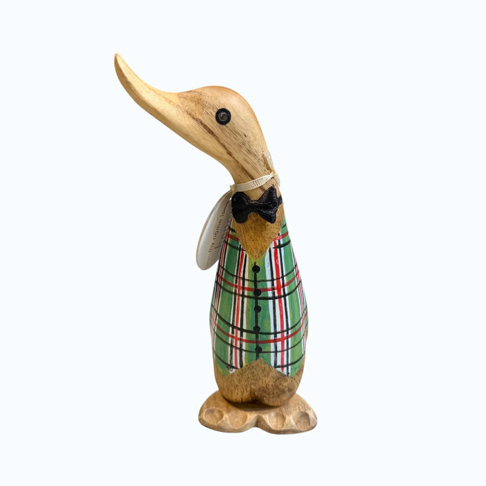 DCUK:  Wooden Tartan Waistcoat Ducklings – Hand-Carved Bamboo Root Figurines