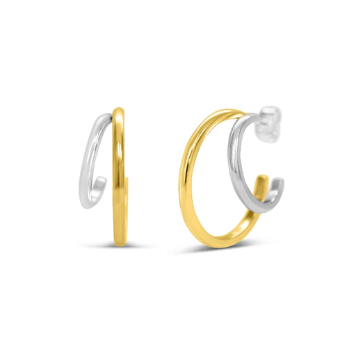 Two-tone hoop earrings crafted from yellow and white gold, showcasing a stylish and elegant design.