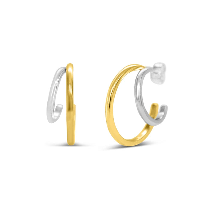 Two-tone hoop earrings crafted from yellow and white gold, showcasing a stylish and elegant design.