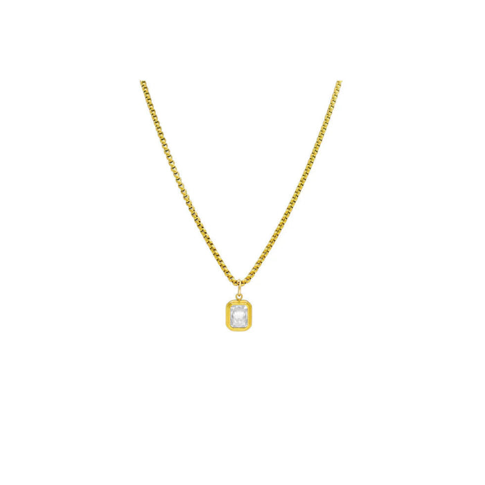 The delicate box chain completes the look with timeless sophistication.