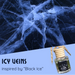 Perfume bottle labeled 'ICY VEINS' inspired by 'Black Ice' on a blue background with ice texture.