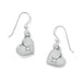  A pair of elegant silver earrings shaped like hearts, showcasing a polished finish and delicate design.