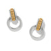 Elegant mosaic two-tone mini drop earrings featuring a textured design with mixed metal finishes.