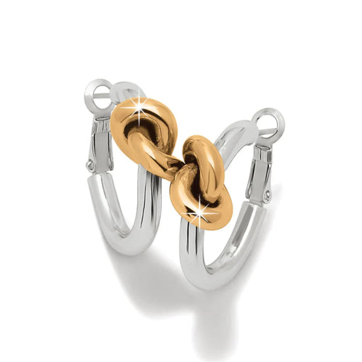 Featuring a graceful single knot accent and a beautiful two-tone finish, these hoops pair effortlessly with both casual and dressy outfits
