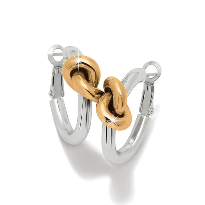 Featuring a graceful single knot accent and a beautiful two-tone finish, these hoops pair effortlessly with both casual and dressy outfits