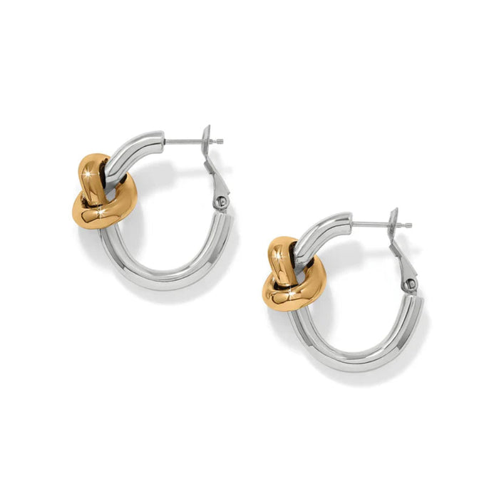 Featuring a graceful single knot accent and a beautiful two-tone finish, these hoops pair effortlessly with both casual and dressy outfits