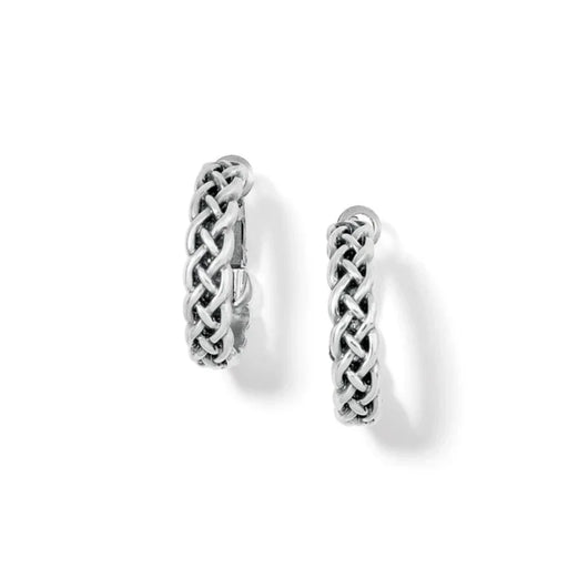 Elegant silver hoop earrings showcasing a unique braid design.