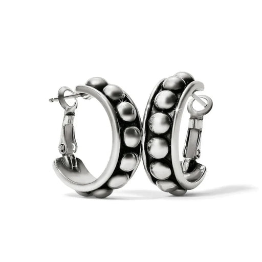 Silver hoop earrings featuring decorative beads, offering a chic and modern accessory for any outfit.