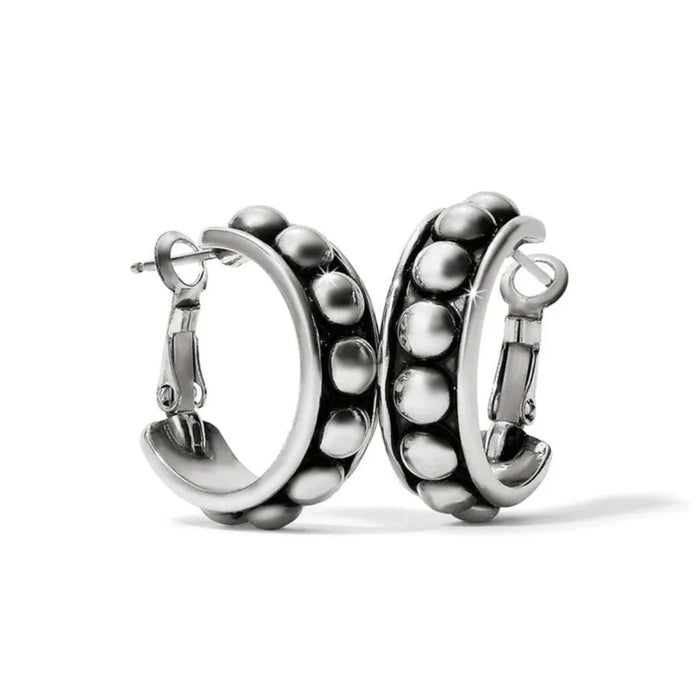 Silver hoop earrings featuring decorative beads, offering a chic and modern accessory for any outfit.