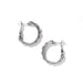 A stylish pair of silver hoop earrings with decorative beads, ideal for enhancing any jewelry collection.