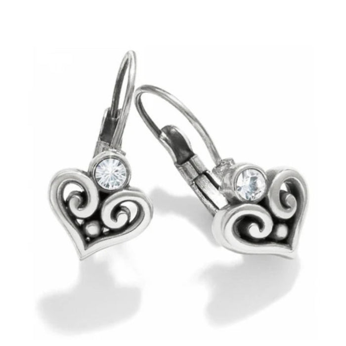 Alcazar Heart Leverback Silver Earrings
