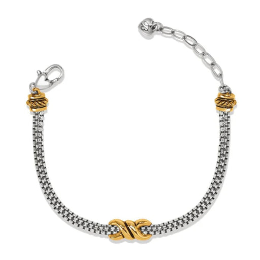 Brighton Interlok Twist Double Chain Bracelet featuring a polished twisted Interlok centerpiece with an elegant double-chain design for everyday sophistication.
