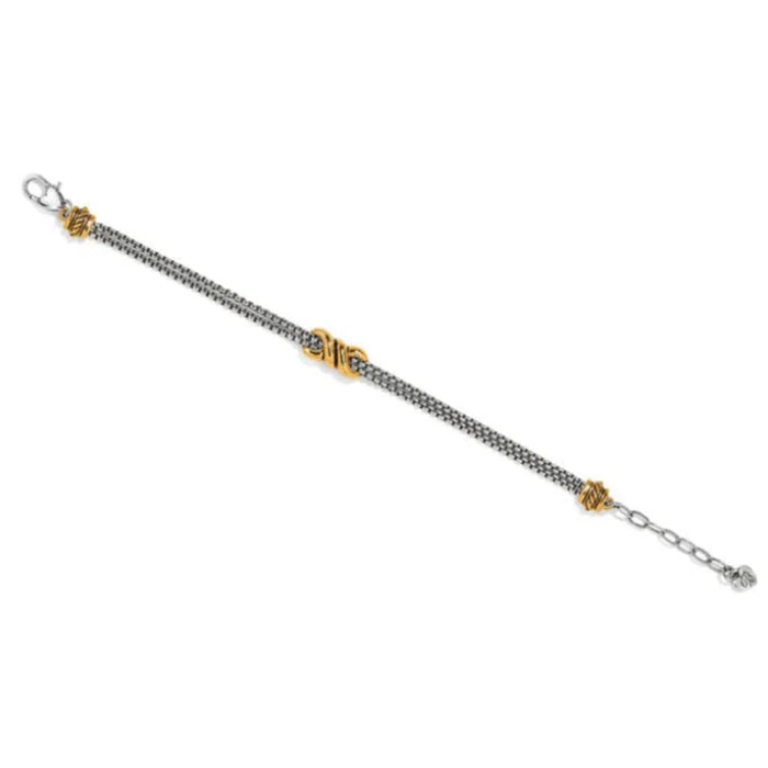 Brighton Interlok Twist Double Chain Bracelet featuring a polished twisted Interlok centerpiece with an elegant double-chain design for everyday sophistication.